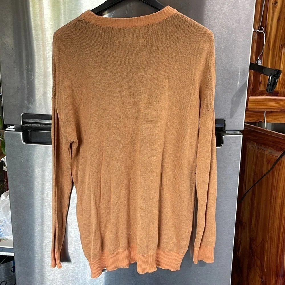 KOMODO women’s tunic length long sleeve sweater, palm tree accent vanity, size 3